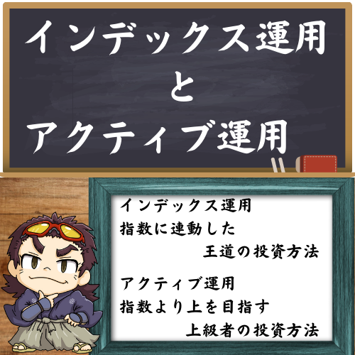 インデックス運用とアクティブ運用を簡単に解説した図
