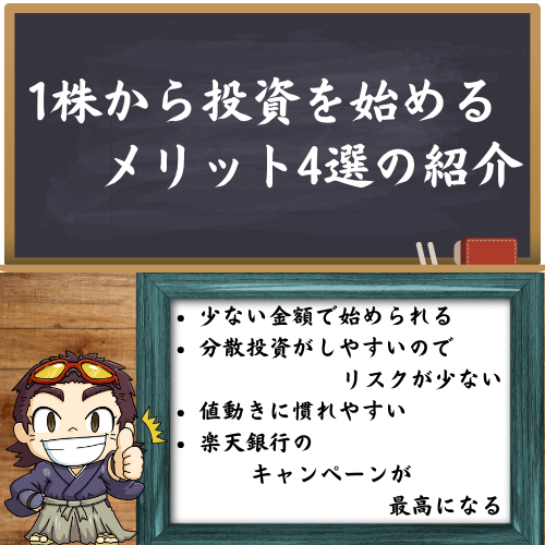 1株から投資を始めるメリット4選の解説している図