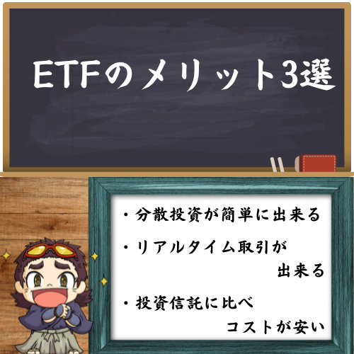 ETFのメリット3選を解説している図