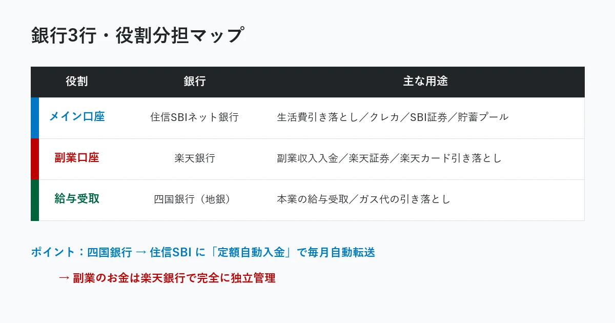 3行の役割分担を一覧にした表