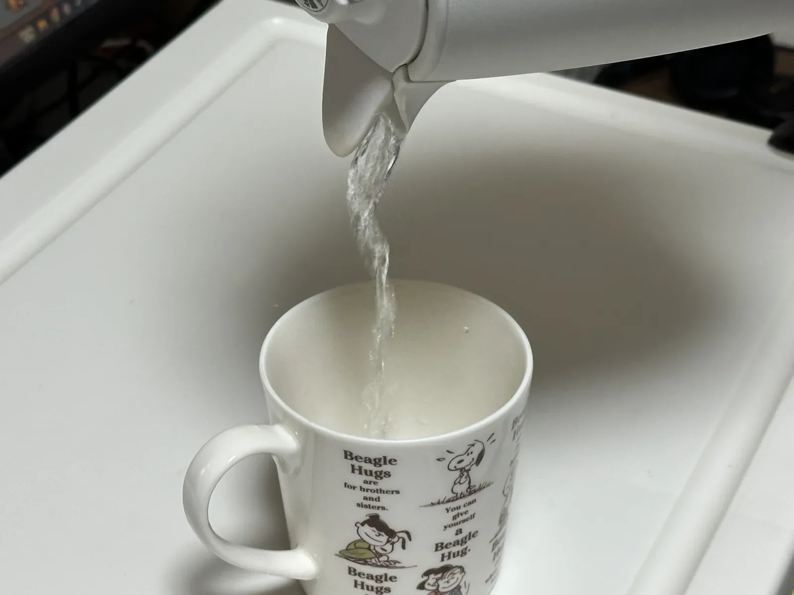 象印 STAN. CK-DA10 で実際にお湯を注いでいるシーン(満水時 約1.8kg の重さの目安)