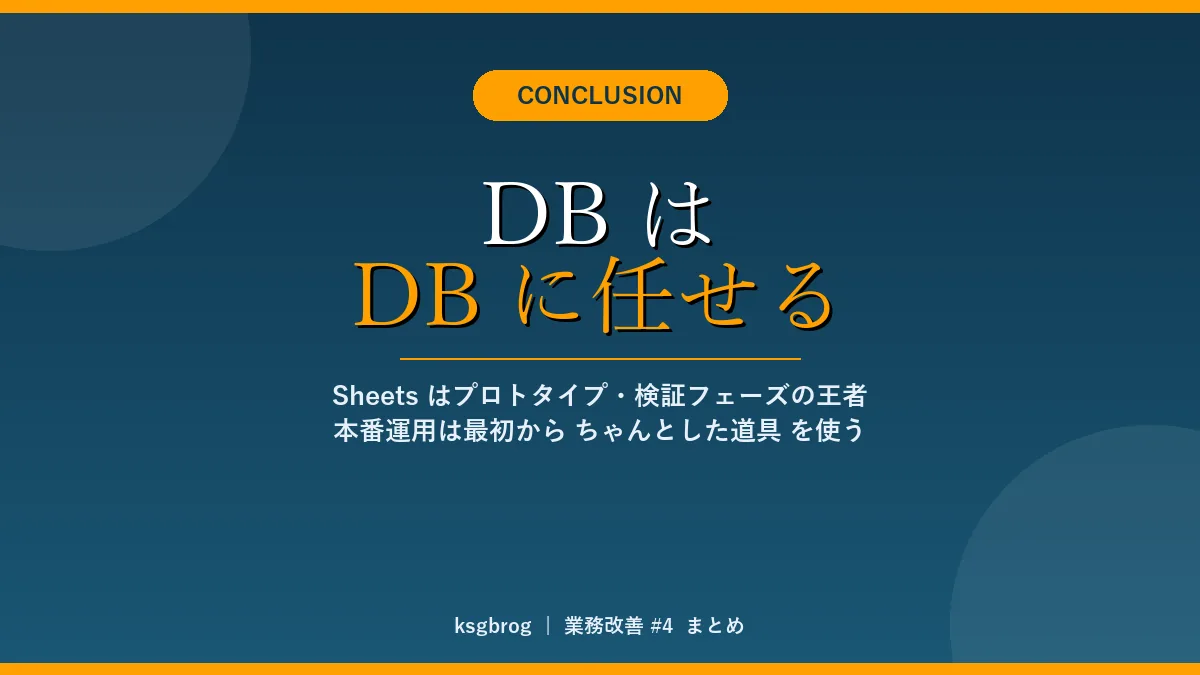 自作アプリDB全消失体験の結論「DBはDBに任せる」、Sheetsはプロトタイプの王者・本番は専用DB